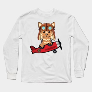 Cute yorkshire terrier is in a vintage plane Long Sleeve T-Shirt